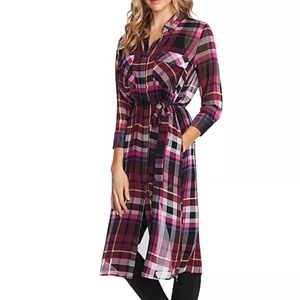 Vince Camuto - Purple Plaid Belted Tunic Shirt